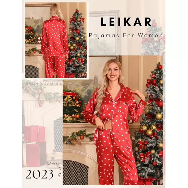 Leikar Silk Pajamas Long Sleeve Pajama Sets For Women Soft Button Down Pajamas Pj SetRed Love