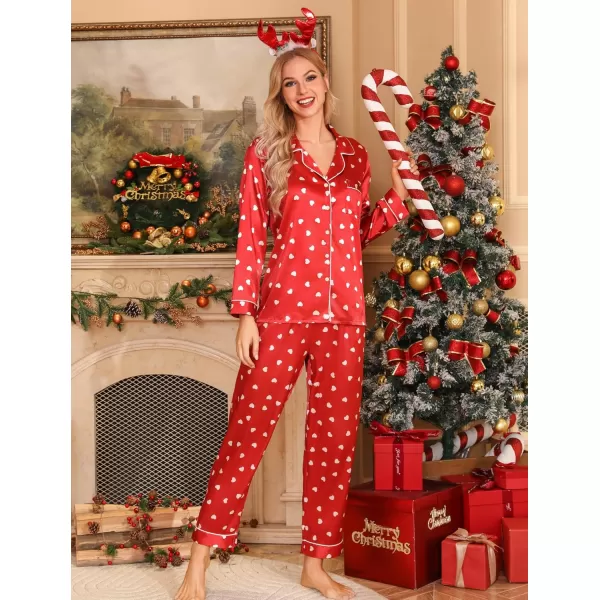 Leikar Silk Pajamas Long Sleeve Pajama Sets For Women Soft Button Down Pajamas Pj SetRed Love