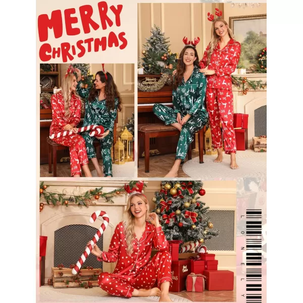 Leikar Silk Pajamas Long Sleeve Pajama Sets For Women Soft Button Down Pajamas Pj SetRed Love