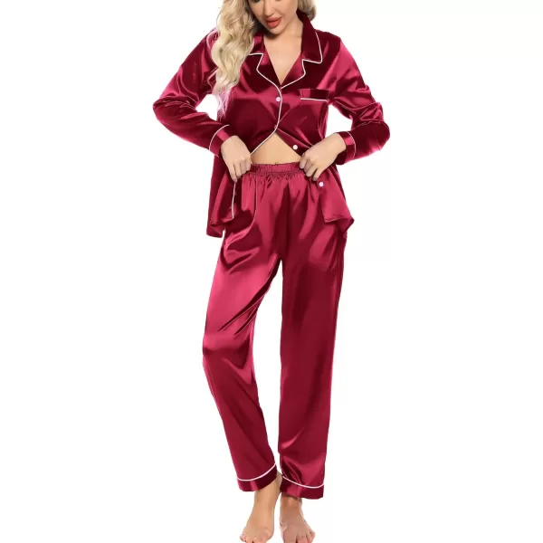 Leikar Silk Pajamas Long Sleeve Pajama Sets For Women Soft Button Down Pajamas Pj SetWine Red