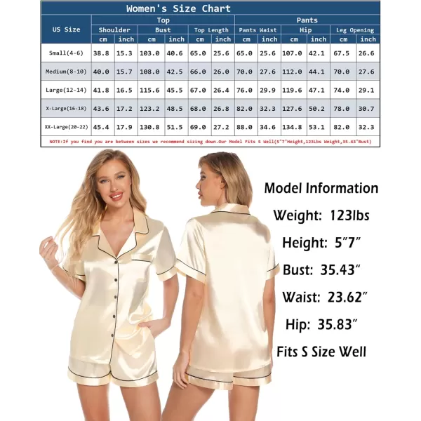 Leikar Womens Silk Summer Pajamas Shorts Set Floral Button Down Pjs Satin Loungewear Soft SleepwearChampagne