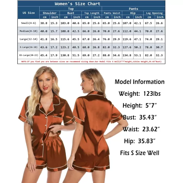 Leikar Womens Silk Summer Pajamas Shorts Set Floral Button Down Pjs Satin Loungewear Soft SleepwearCoffee