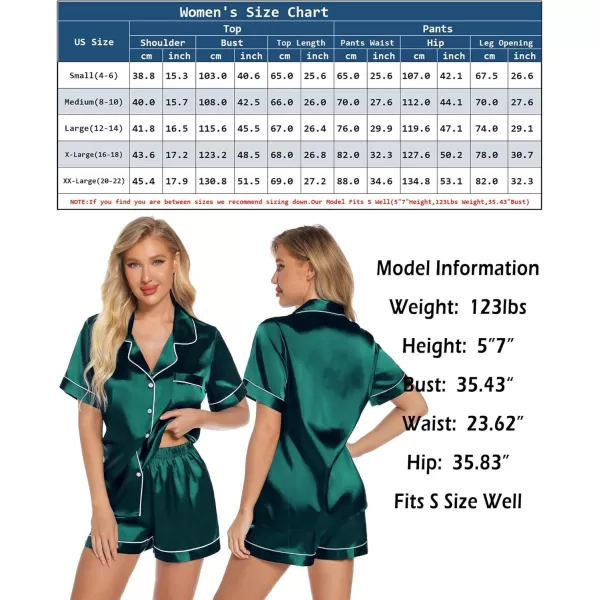 Leikar Womens Silk Summer Pajamas Shorts Set Floral Button Down Pjs Satin Loungewear Soft SleepwearDark Green