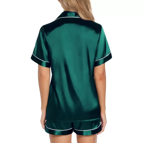 Leikar Womens Silk Summer Pajamas Shorts Set Floral Button Down Pjs Satin Loungewear Soft SleepwearDark Green