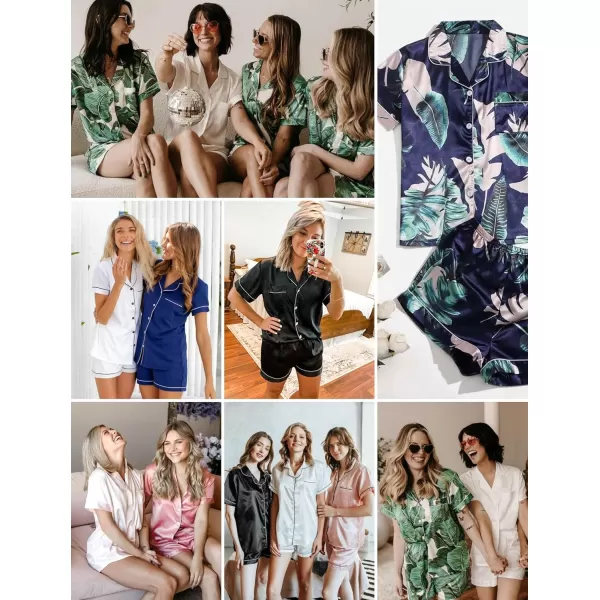 Leikar Womens Silk Summer Pajamas Shorts Set Floral Button Down Pjs Satin Loungewear Soft SleepwearFloral Orange