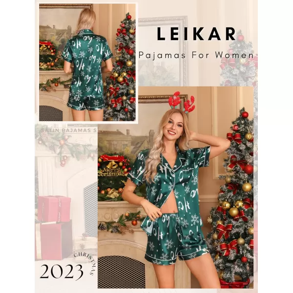 Leikar Womens Silk Summer Pajamas Shorts Set Floral Button Down Pjs Satin Loungewear Soft SleepwearGreen Snow