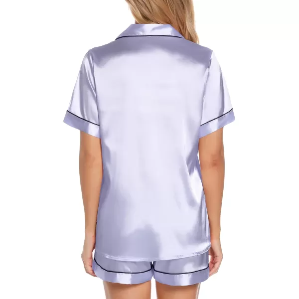 Leikar Womens Silk Summer Pajamas Shorts Set Floral Button Down Pjs Satin Loungewear Soft SleepwearLavender