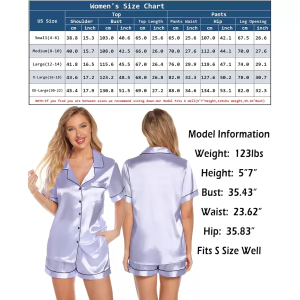Leikar Womens Silk Summer Pajamas Shorts Set Floral Button Down Pjs Satin Loungewear Soft SleepwearLavender