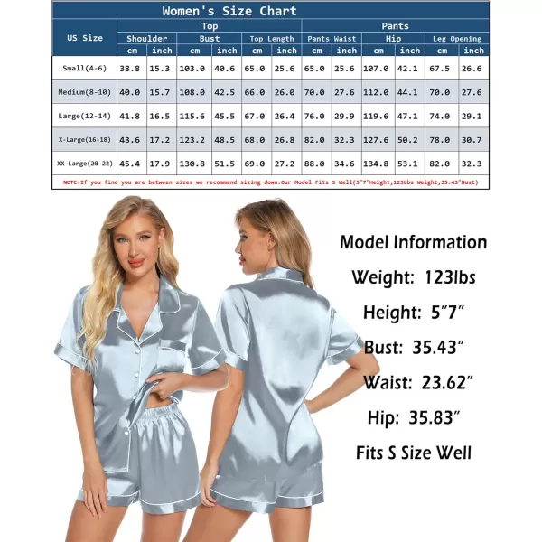 Leikar Womens Silk Summer Pajamas Shorts Set Floral Button Down Pjs Satin Loungewear Soft SleepwearMist Blue