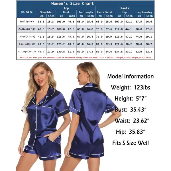 Leikar Womens Silk Summer Pajamas Shorts Set Floral Button Down Pjs Satin Loungewear Soft SleepwearNavy Blue