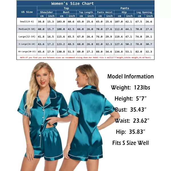 Leikar Womens Silk Summer Pajamas Shorts Set Floral Button Down Pjs Satin Loungewear Soft SleepwearPeacock Blue