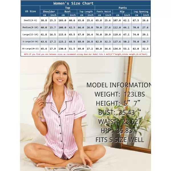 Leikar Womens Silk Summer Pajamas Shorts Set Floral Button Down Pjs Satin Loungewear Soft SleepwearPink Stripe