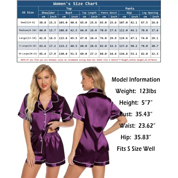 Leikar Womens Silk Summer Pajamas Shorts Set Floral Button Down Pjs Satin Loungewear Soft SleepwearPurple