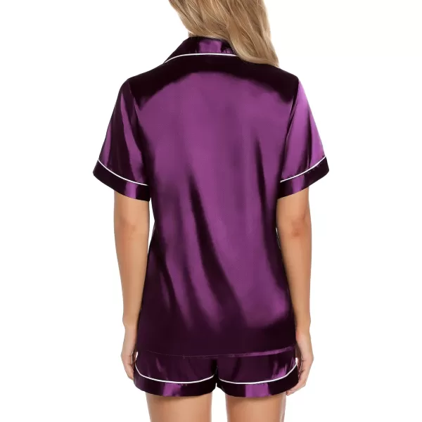 Leikar Womens Silk Summer Pajamas Shorts Set Floral Button Down Pjs Satin Loungewear Soft SleepwearPurple