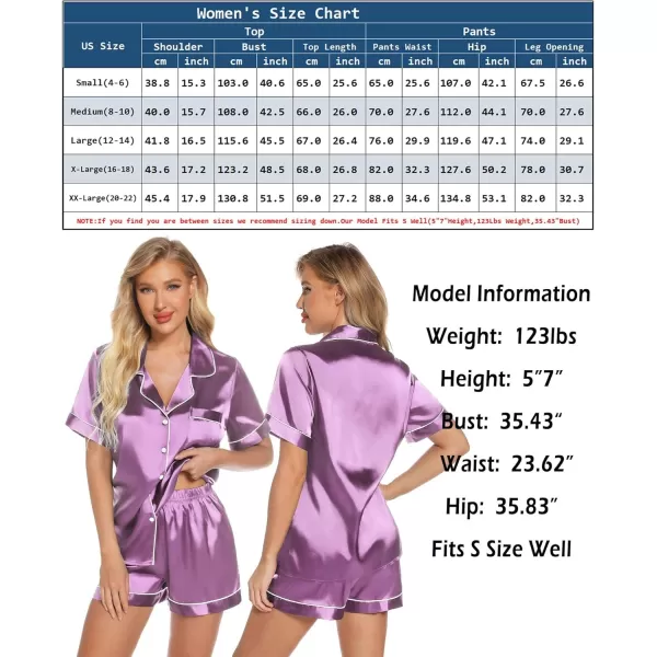 Leikar Womens Silk Summer Pajamas Shorts Set Floral Button Down Pjs Satin Loungewear Soft SleepwearViolet