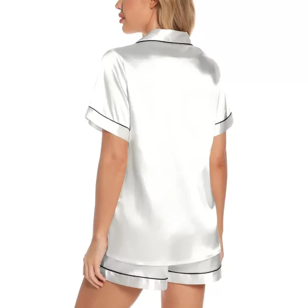 Leikar Womens Silk Summer Pajamas Shorts Set Floral Button Down Pjs Satin Loungewear Soft SleepwearWhite