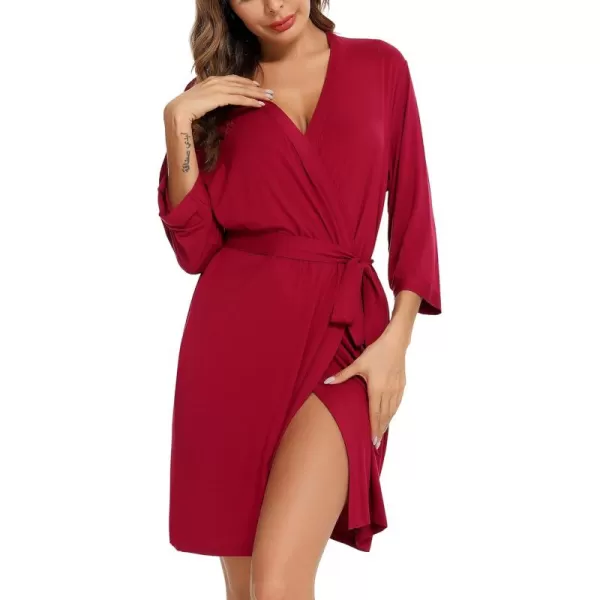 Leikar Short Robes For Women Soft Bathrobe Lightweight Bamboo Kimono Robes Ladies LoungewearWine Red