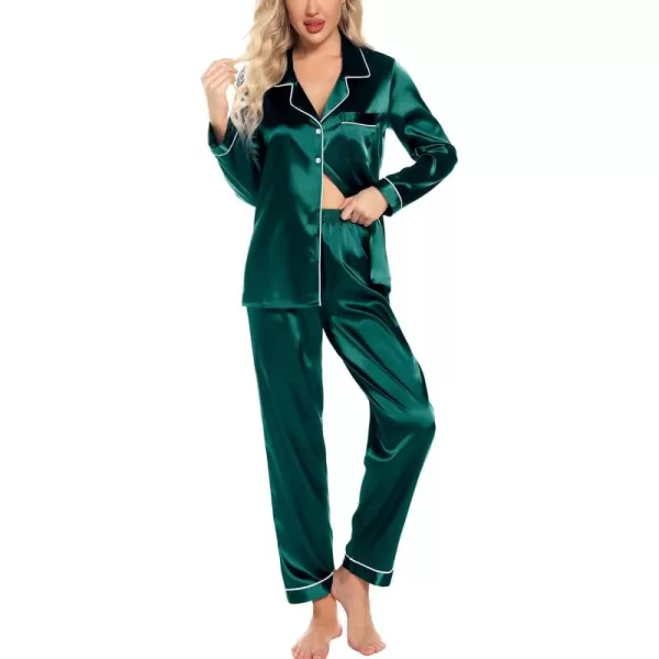 Leikar Silk Pajamas Long Sleeve Pajama Sets For Women Soft Button Down Pajamas Pj SetDark Green