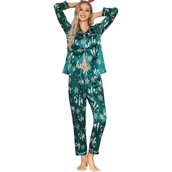 Leikar Silk Pajamas Long Sleeve Pajama Sets For Women Soft Button Down Pajamas Pj SetGreen Snow