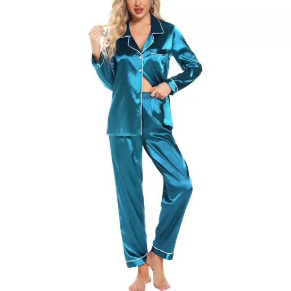 Leikar Silk Pajamas Long Sleeve Pajama Sets For Women Soft Button Down Pajamas Pj SetPeacock Blue