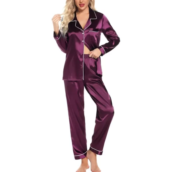 Leikar Silk Pajamas Long Sleeve Pajama Sets For Women Soft Button Down Pajamas Pj SetPurple