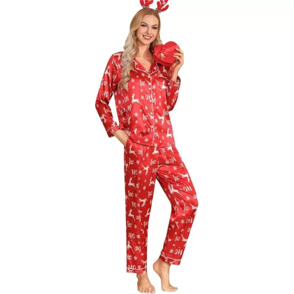 Leikar Silk Pajamas Long Sleeve Pajama Sets For Women Soft Button Down Pajamas Pj SetRed Elk
