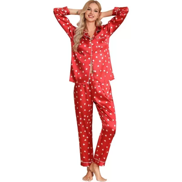 Leikar Silk Pajamas Long Sleeve Pajama Sets For Women Soft Button Down Pajamas Pj SetRed Love