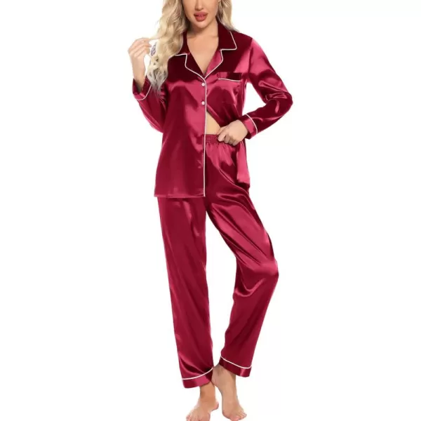 Leikar Silk Pajamas Long Sleeve Pajama Sets For Women Soft Button Down Pajamas Pj SetWine Red