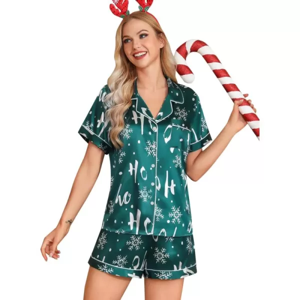 Leikar Womens Silk Summer Pajamas Shorts Set Floral Button Down Pjs Satin Loungewear Soft SleepwearGreen Snow