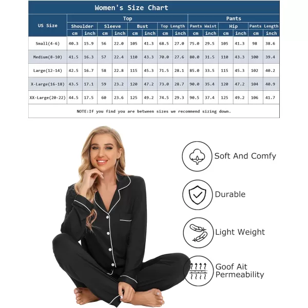 Leikar Button Up Pajama Set For Women Long Sleeve Shirt And Pajama Pants Soft Pjs Lounge SetsBlack
