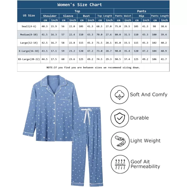 Leikar Button Up Pajama Set For Women Long Sleeve Shirt And Pajama Pants Soft Pjs Lounge SetsBlue White Stare