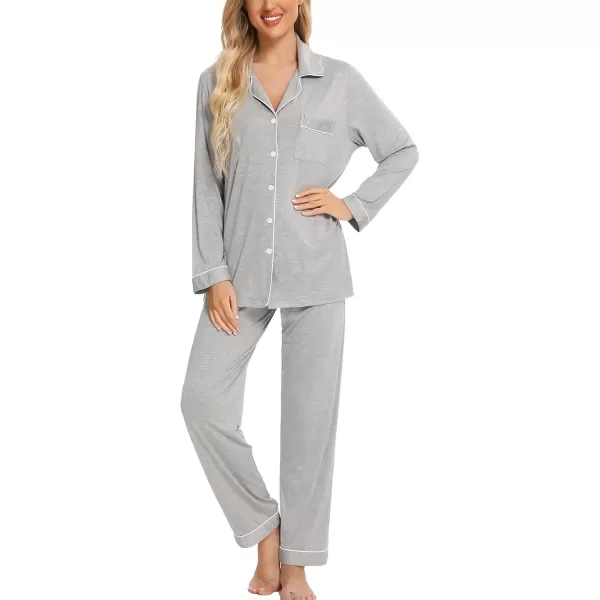Leikar Button Up Pajama Set For Women Long Sleeve Shirt And Pajama Pants Soft Pjs Lounge SetsGray