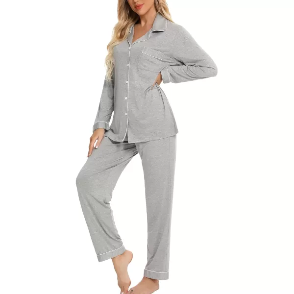 Leikar Button Up Pajama Set For Women Long Sleeve Shirt And Pajama Pants Soft Pjs Lounge SetsGray