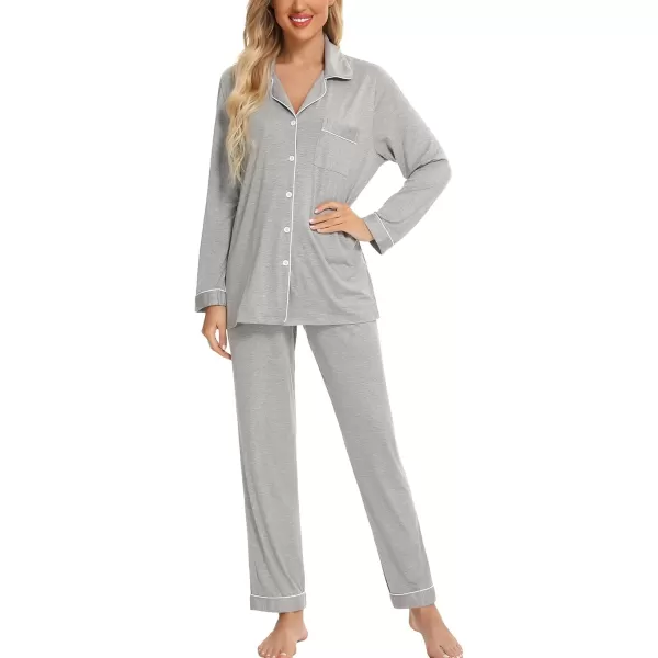 Leikar Button Up Pajama Set For Women Long Sleeve Shirt And Pajama Pants Soft Pjs Lounge SetsGray