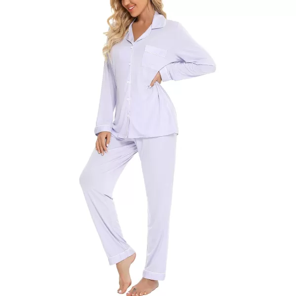 Leikar Button Up Pajama Set For Women Long Sleeve Shirt And Pajama Pants Soft Pjs Lounge SetsLight Purple