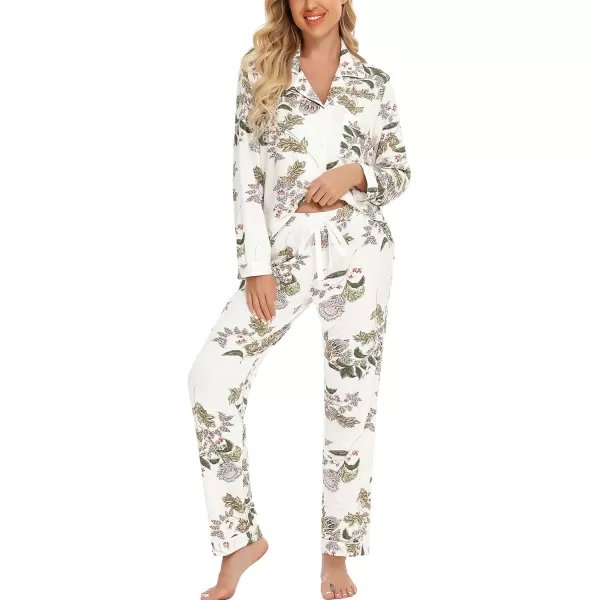 Leikar Button Up Pajama Set For Women Long Sleeve Shirt And Pajama Pants Soft Pjs Lounge SetsMaple Flower