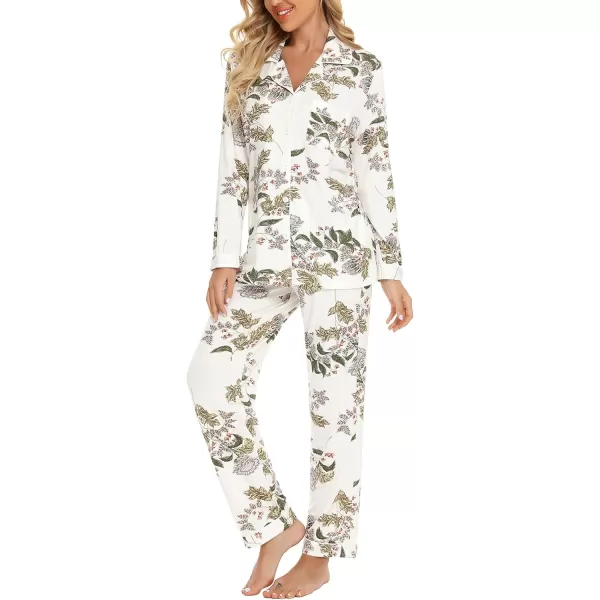 Leikar Button Up Pajama Set For Women Long Sleeve Shirt And Pajama Pants Soft Pjs Lounge SetsMaple Flower