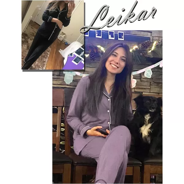 Leikar Button Up Pajama Set For Women Long Sleeve Shirt And Pajama Pants Soft Pjs Lounge SetsViolet