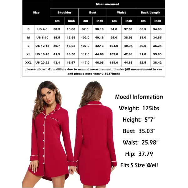 Leikar Maternity Nightgown For Women Nursing Pajamas Long Sleeve SleepshirtLong Sleevewine Red