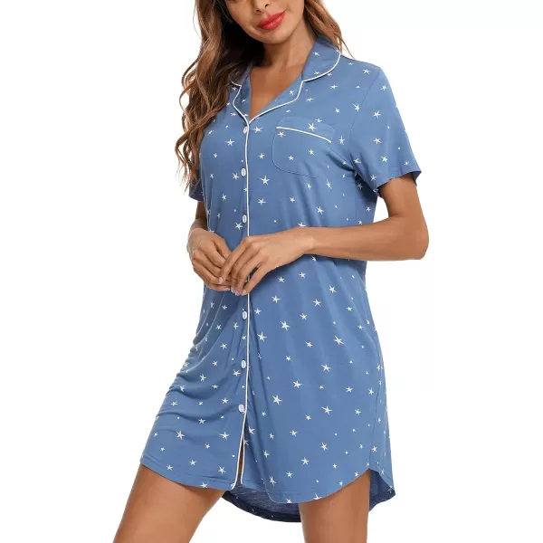 Leikar Maternity Nightgown For Women Nursing Pajamas Long Sleeve SleepshirtShort Sleeveblue White Star