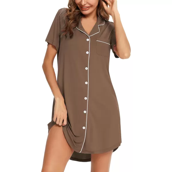 Leikar Maternity Nightgown For Women Nursing Pajamas Long Sleeve SleepshirtShort Sleevebrown