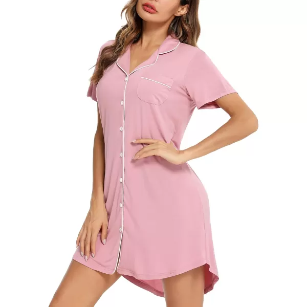 Leikar Maternity Nightgown For Women Nursing Pajamas Long Sleeve SleepshirtShort Sleevepink