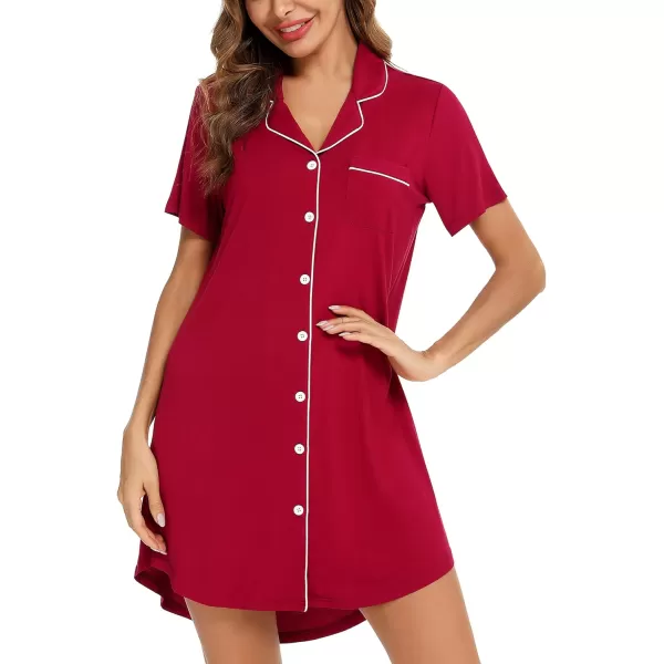 Leikar Maternity Nightgown For Women Nursing Pajamas Long Sleeve SleepshirtShort Sleevewine Red