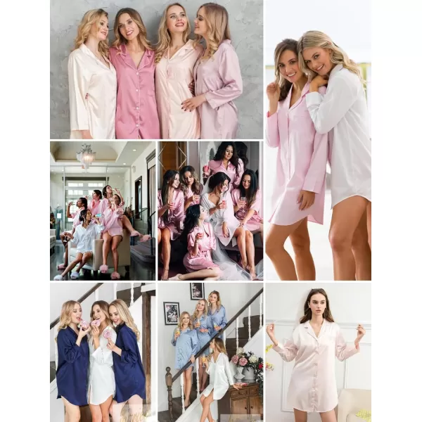 Leikar Satin Nightgown For Women 34 Sleeve Silk Night Shirts Button Down Pajamas Dress Boyfriend Sleepshirt SXXLPink