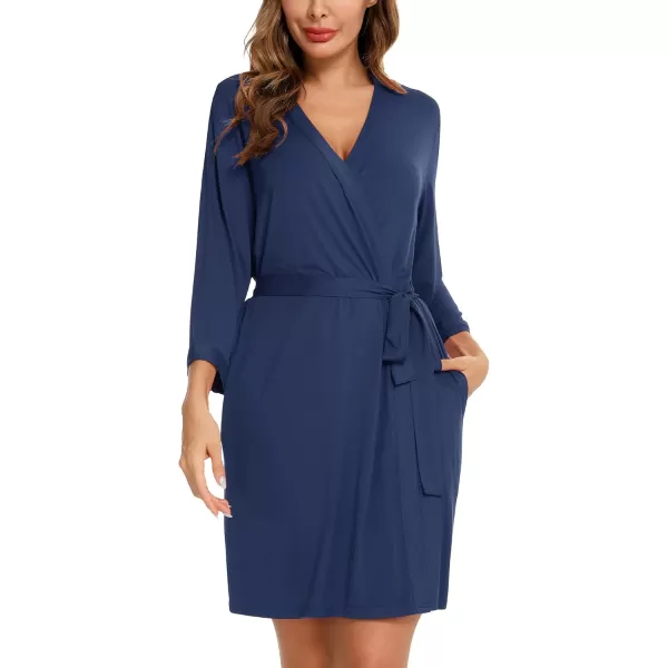 Leikar Short Robes For Women Soft Bathrobe Lightweight Bamboo Kimono Robes Ladies LoungewearBlue