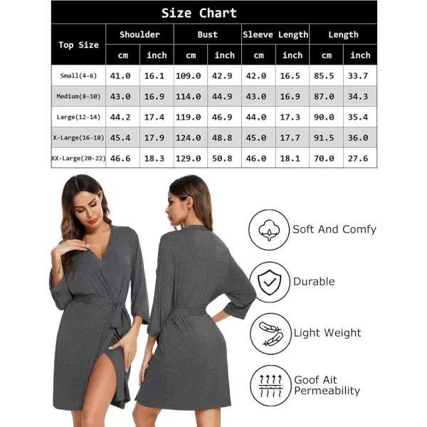 Leikar Short Robes For Women Soft Bathrobe Lightweight Bamboo Kimono Robes Ladies LoungewearDark Gray