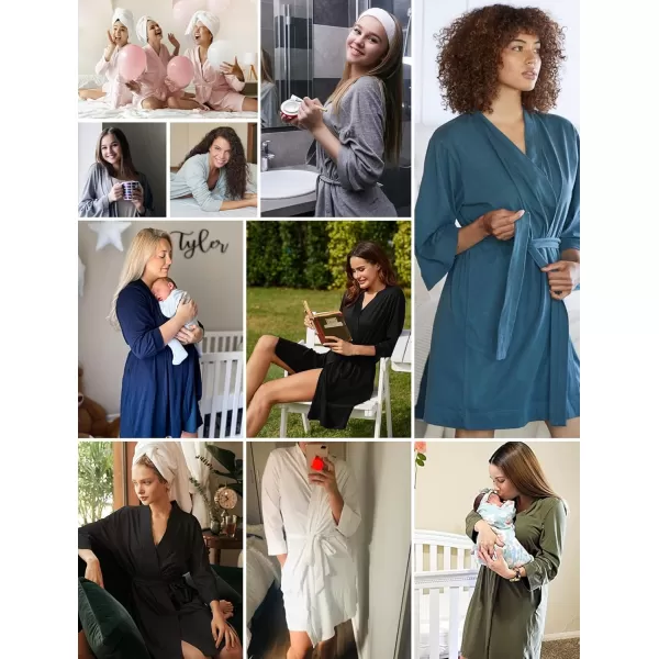 Leikar Short Robes For Women Soft Bathrobe Lightweight Bamboo Kimono Robes Ladies LoungewearLight Blue
