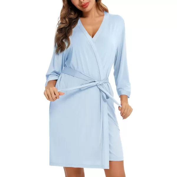 Leikar Short Robes For Women Soft Bathrobe Lightweight Bamboo Kimono Robes Ladies LoungewearLight Blue