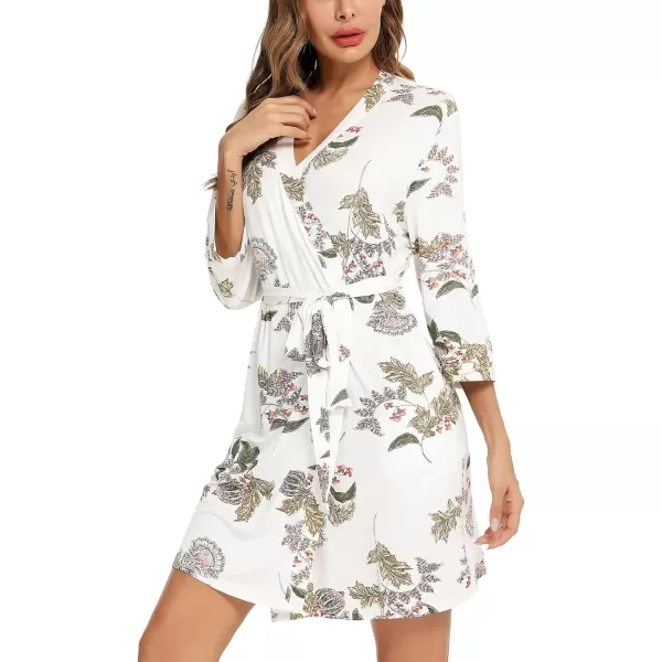 Leikar Short Robes For Women Soft Bathrobe Lightweight Bamboo Kimono Robes Ladies LoungewearMaple Flower
