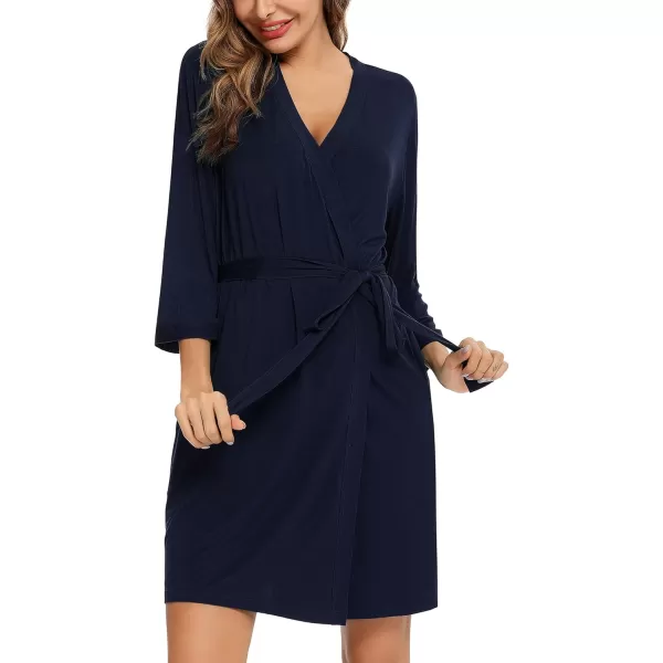 Leikar Short Robes For Women Soft Bathrobe Lightweight Bamboo Kimono Robes Ladies LoungewearNavy Blue